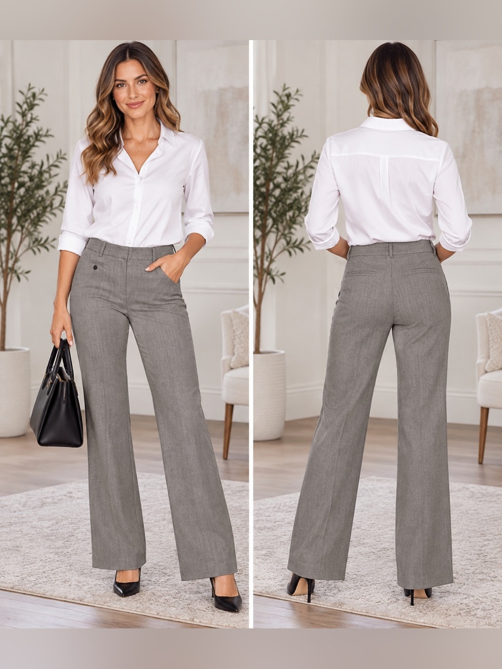 Sandro Sportswear Gray Herringbone Wide-Leg Trousers size 16 Control Top NWT